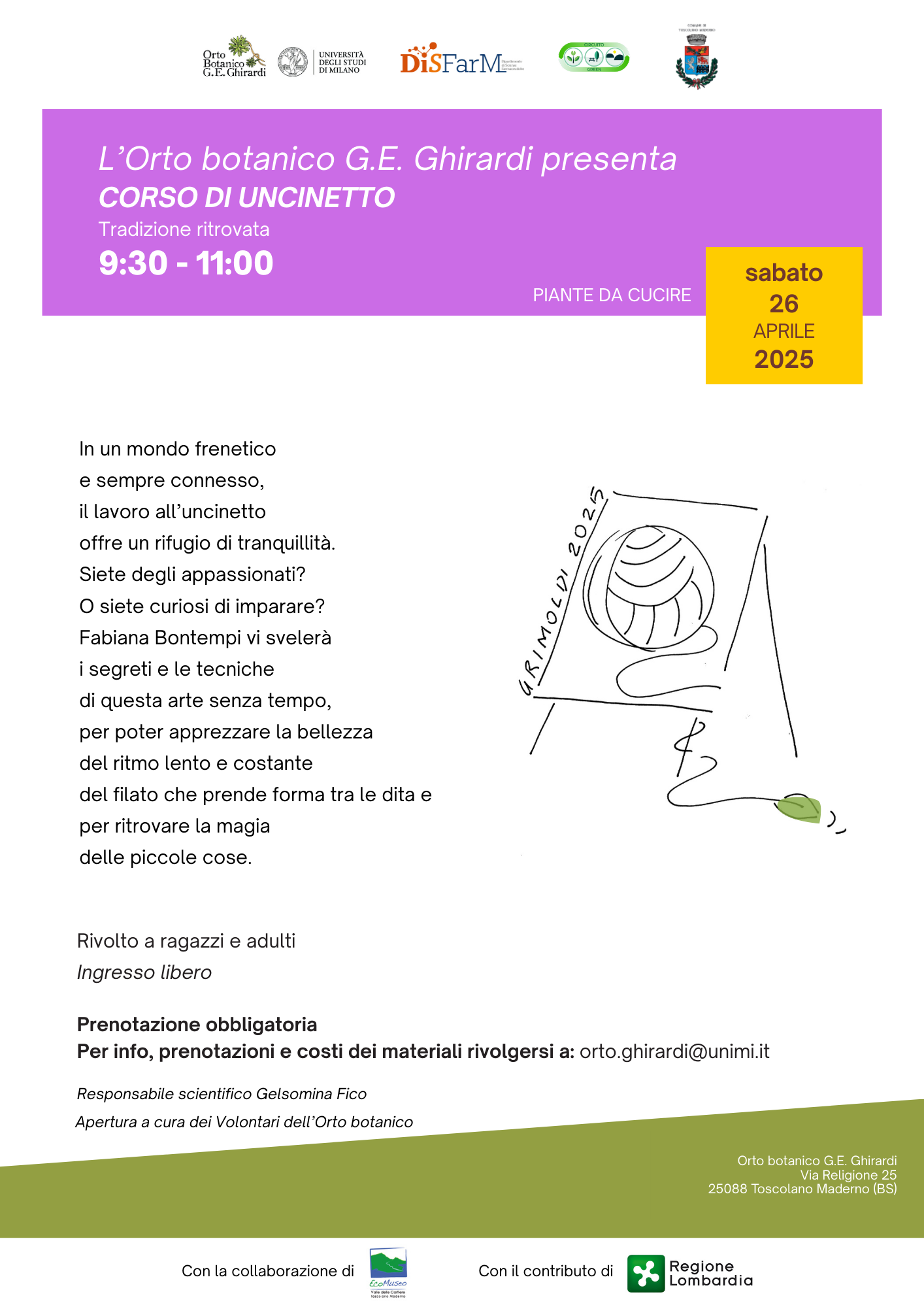 L'orto botanico G.E. Ghirardi presenta Corso di Uncinetto